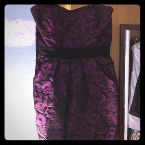Magenta and black swirls strapless dress